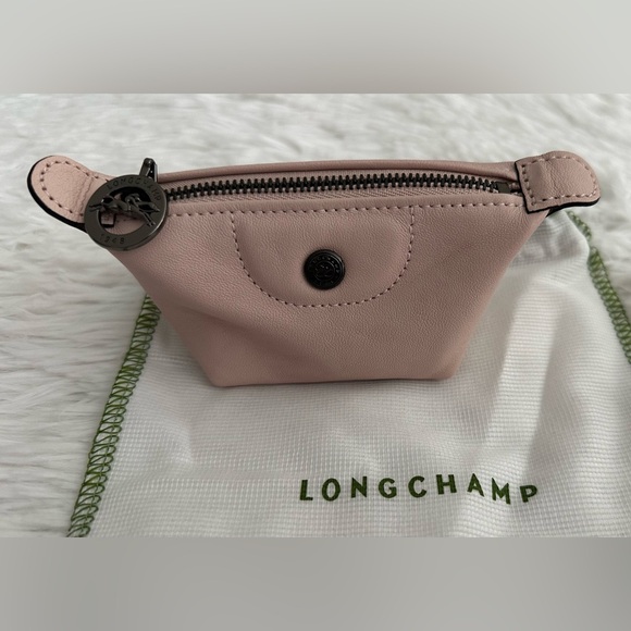 New Longchamp Le Pliage Pale Pink Leather Coin Purse